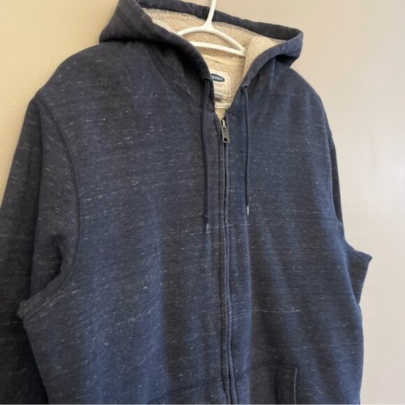 Old Navy Dark Heather Blue Sherpa-Lined Hoodie Zip-Up Sweatshirt - Picture 5 of 15